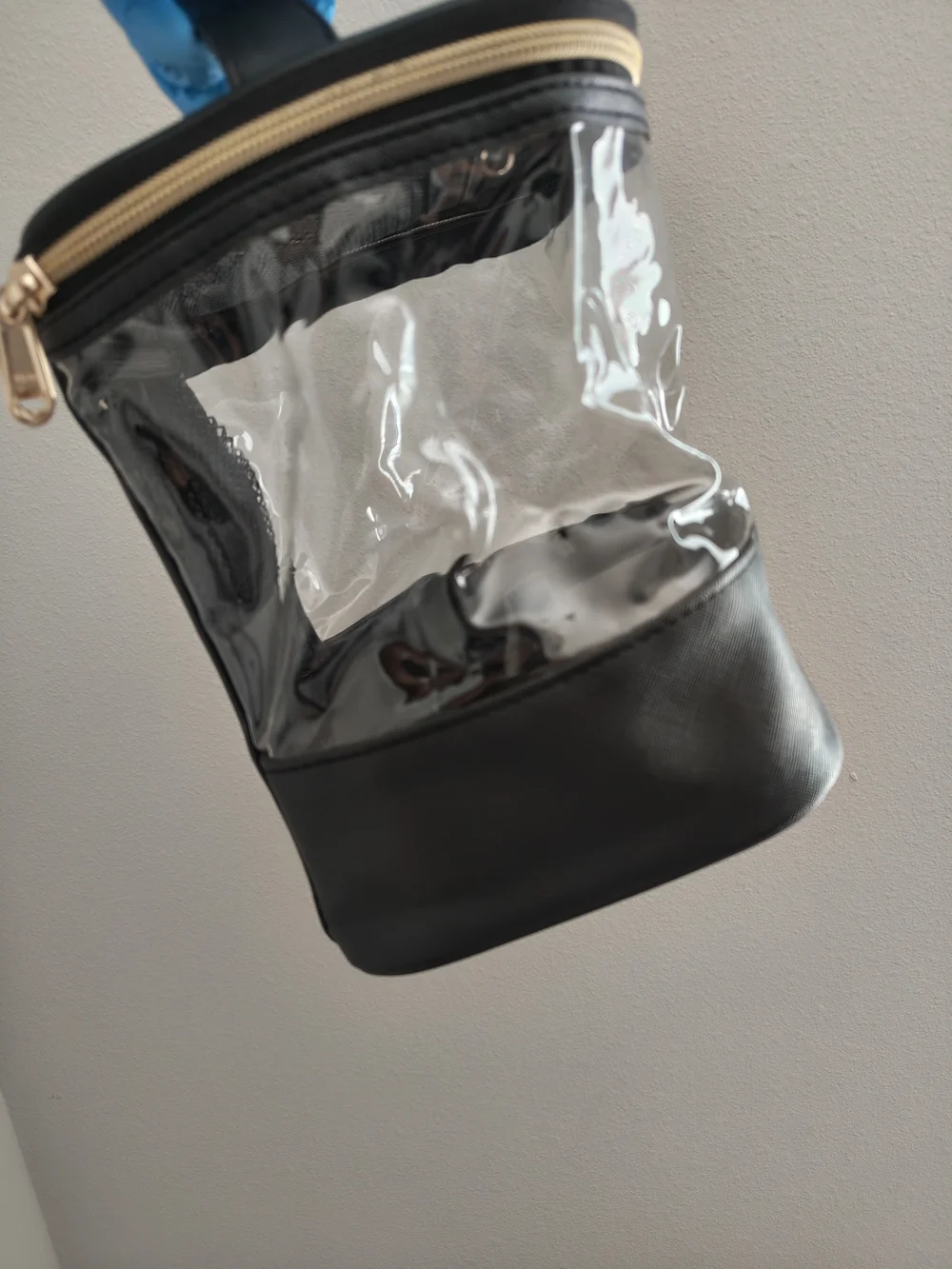 Clear Black Cosmetic Travel Organizer Bag with Gold Zipper